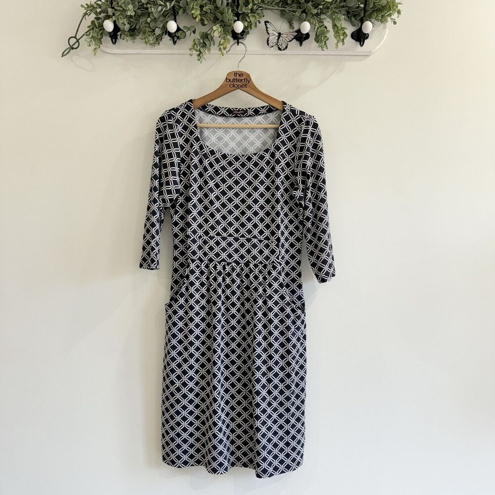 J. McLaughlin Trellis Geo Print Catalina Cloth Square Neck Dress 3/4 Sleeve